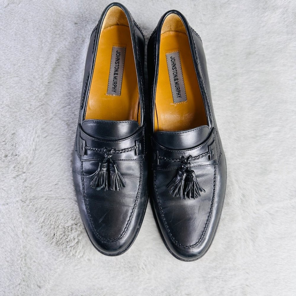 Johnston & Murphy Shoes Mens 9.5 Vauter Braided Tassel Loafter Black Dress 15-07